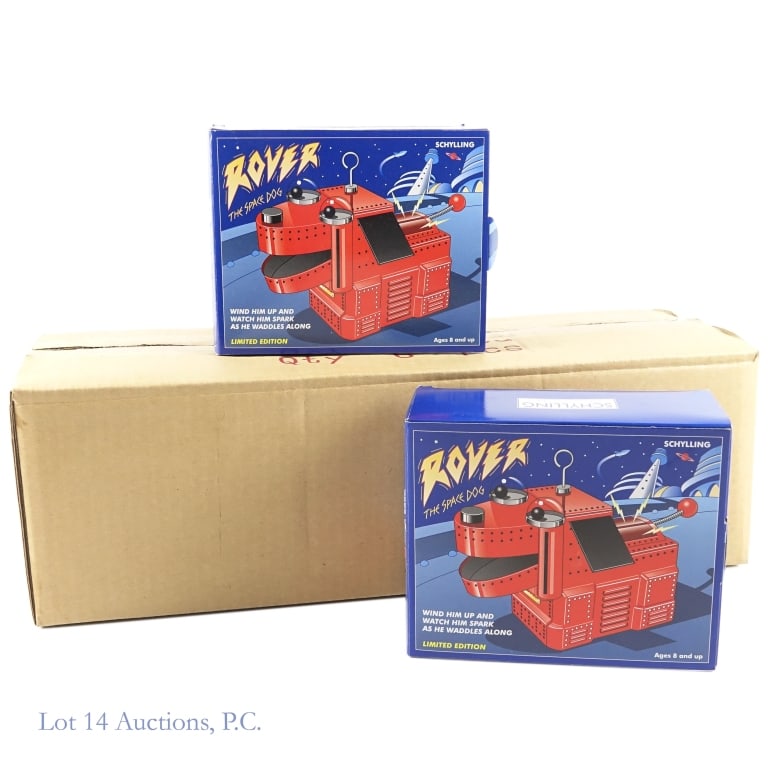 Schylling Rover Space Dogs, NIB (8): Schylling Rover Space Dogs, NIB (8). Eight (8) New in Box 1990's limited Collector's Edition, Rover the Space Dog toys. Dust and light shelf wear. See photos for more details on condition and contents