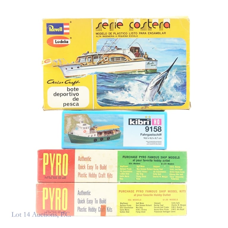 Vintage Model Boat Kits (4): Vintage Model Boat Kits (4). 4 model boat kits all in box. In decently kept condition with light shelf wear. See photos for more details on condition and content. There may be wear and tear not visibl