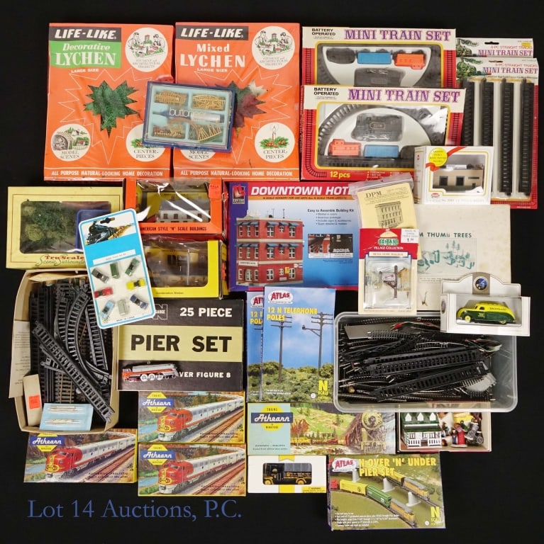 Lot of HO & N Scale Train Items (+30): Lot of HO & N Scale Train Items (+30). Collection of over 30 HO-Scale and N-Scale Train props. Some appear New In Box, some for Parts Or Repair. Titles inlcude Athearn, Atlas, Life-Like and more. See 