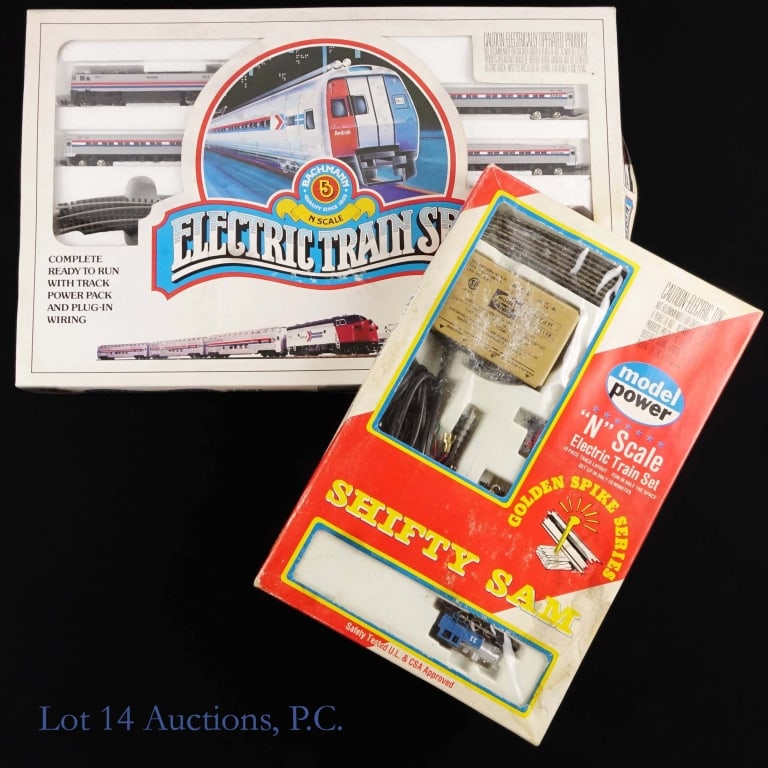 Vintage Electric Train Sets: Vintage Electric Train Sets. 2 boxes of vintage electric train sets still in box. Some light shelf wear. See photos for more details on condition and content. There may be wear and tear not visible