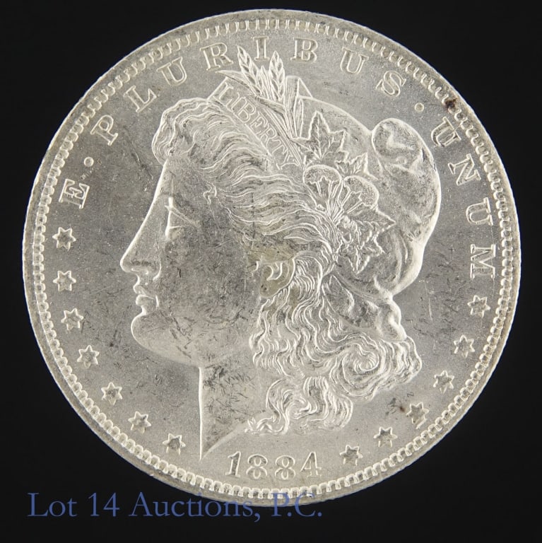 1884-O US Silver Morgan Dollar (*BU org luster): 1884-O United States silver Morgan dollar (New Orleans Mint). *Per consigner, with great fully original luster in BU condition. Metal is 90% silver (ASW = 0.7734 ozt.). Mintage is 9,730,000. Greysheet