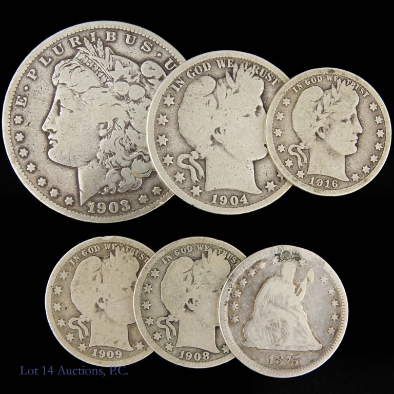 1875 - 1916 US 90%-Silver Coins (6) (1 of 3)