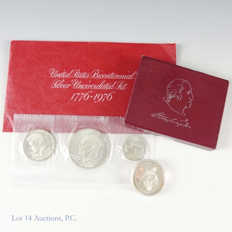 1976s & 1982s US Silver Comm Sets (OGP), 2: Two (2) United States Mint silver commemorative sets (San Francisco Mint) in OGP as follows: ---1976-S 40%-silver uncirculated American Revolution bicentennial 3-coin set (ASW 0.538 ozt.); and ---1982