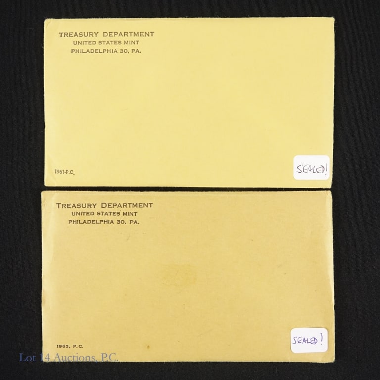 1961 & 1963 Silver Proof Sets in SEALED OGP, 2: 1961 and 1963 United States silver proof sets (Philadelphia Mint) in SEALED OGP unopened over the last 40+ years in their blister packs. *** Lot 14 Auctions is not a professional numismatic grading ag