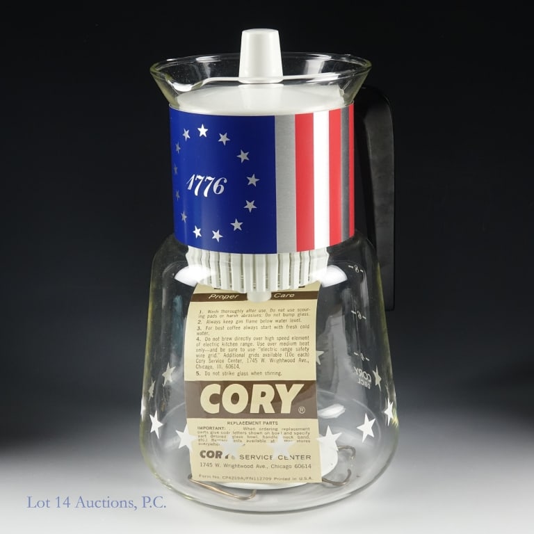 NOS 1976 Cory Bicentennial Glass Coffee Percolator: Brand new with tags old stock 1976 Cory United States Bicentennial glass coffee percolator.