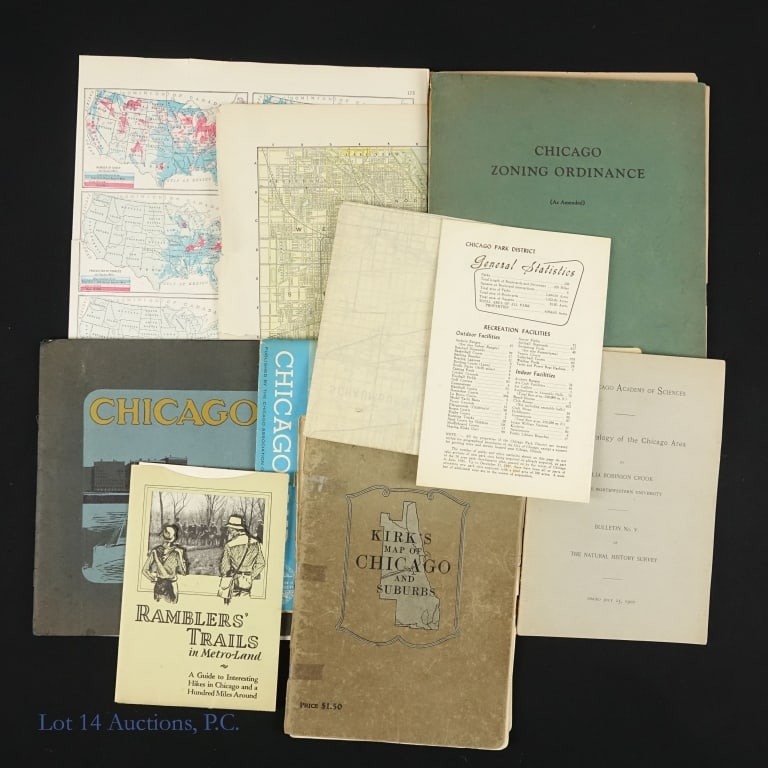 1920's - 1960's Chicago Area Maps & Ephemera: Interesting assortment of maps and other ephemera from Chicago and the immediate surrounding area. Among the pieces in this collection are a 1948 Chicago Park District General Information Booklet ***