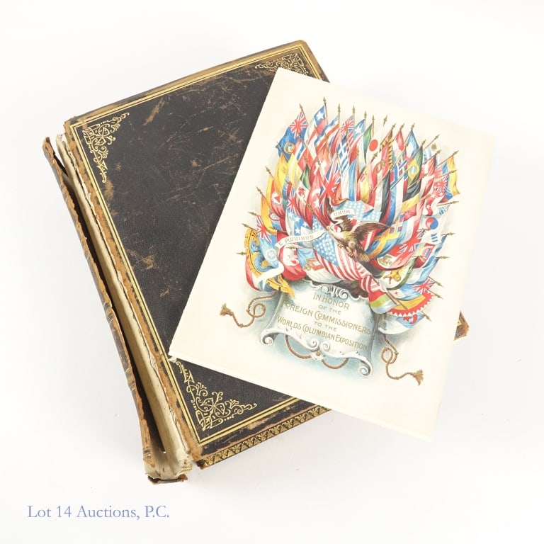 1893 Chicago Columbian Exposition Menu & VIP Book: Two amazing historical artifacts from the 1893 Columbian Exposition held in Chicago. The first item of interest is a program from the Held on October 11, 1893, to honor the Foreign Commissioners to