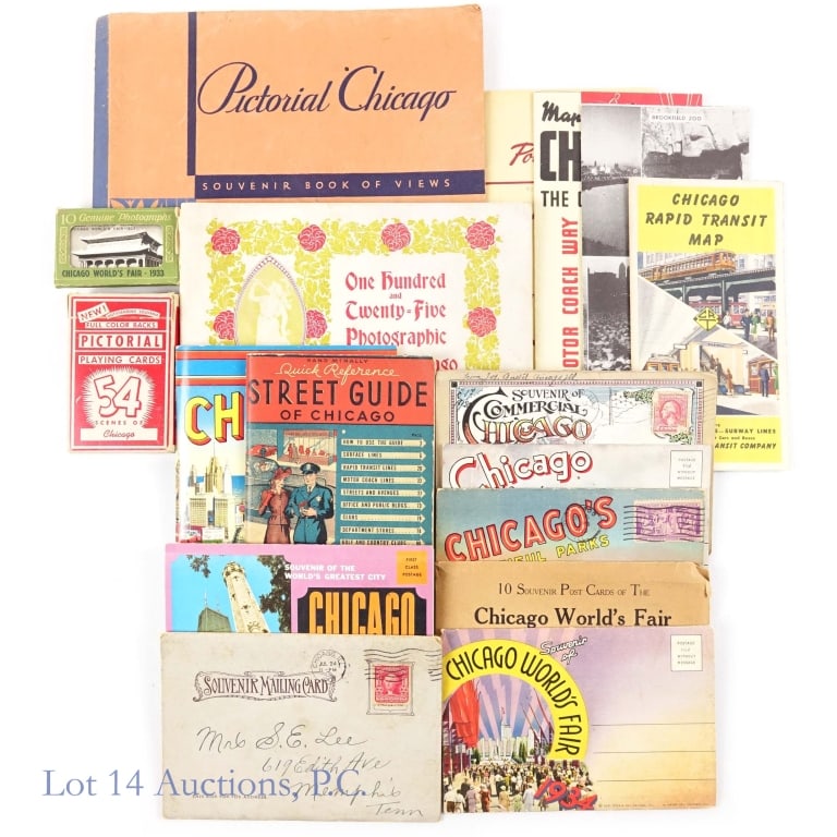 Vintage Chicago Ephemera Lot: Vintage Chicago ephemera - picture books, maps, post cards, World Fair. See photos for details and selection