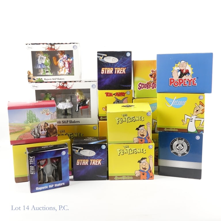 Westland Lot Flintstones Muppets Scooby More (18): Eighteen (18) Westland figures, ornaments, S&P shakers - Four (4) Flintstones, Three (3) Star Trek, Two (2) The Jetsons, Two (2) The Muppets, Two (2) Scooby-Doo!, One (1) of each - Hanna - Barbera,