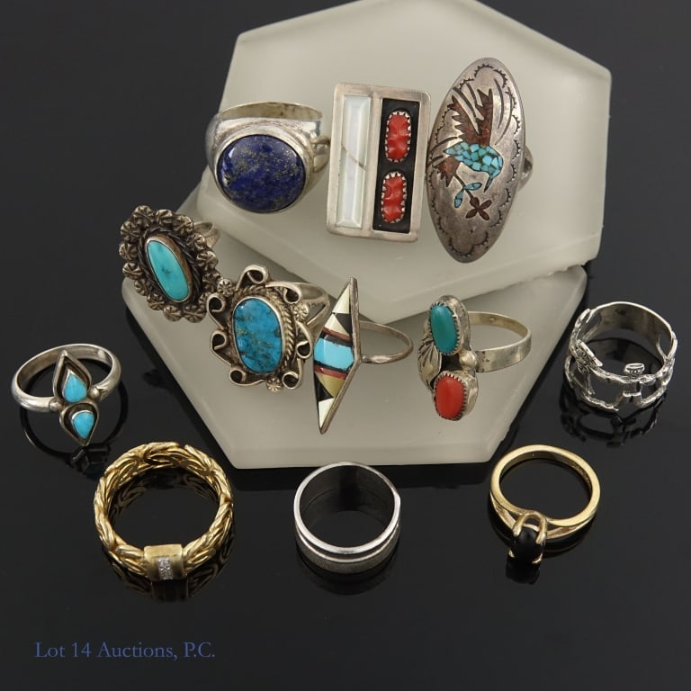 Sterling Silver Rings with Coral & Turquoise (12) (1 of 6)