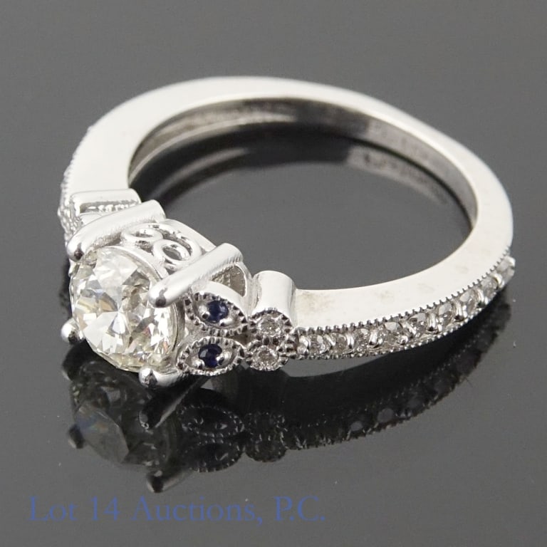 Platinum Diamond & Sapphire Engagement Ring (1 of 7)