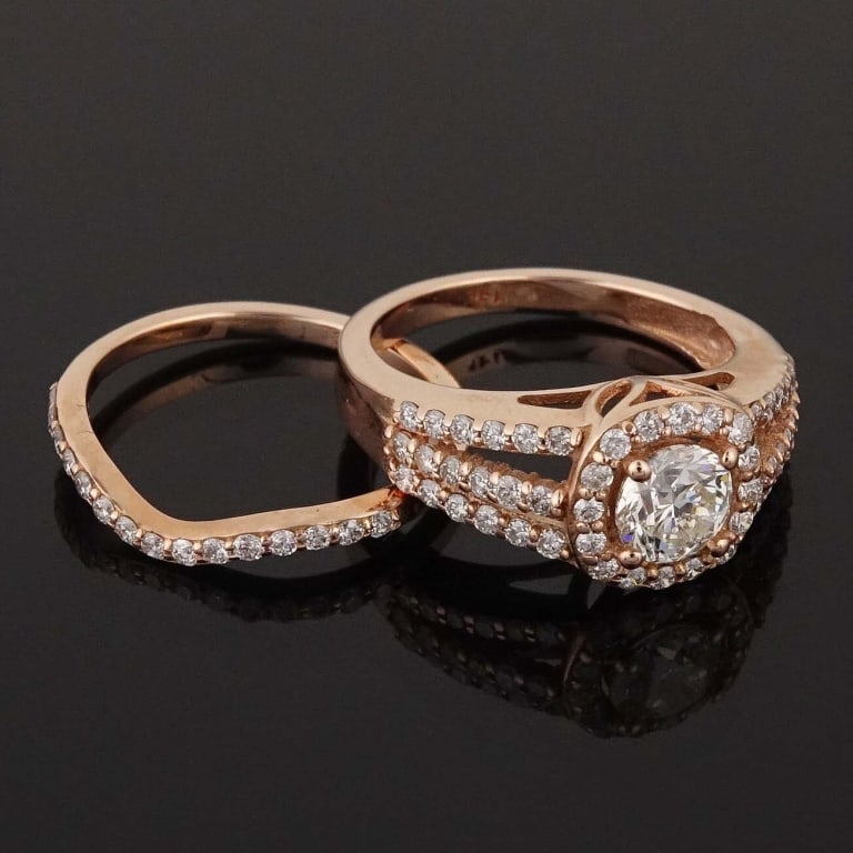 14k Rose Gold Diamond Bridal Ring Set w/ ID (1 of 14)