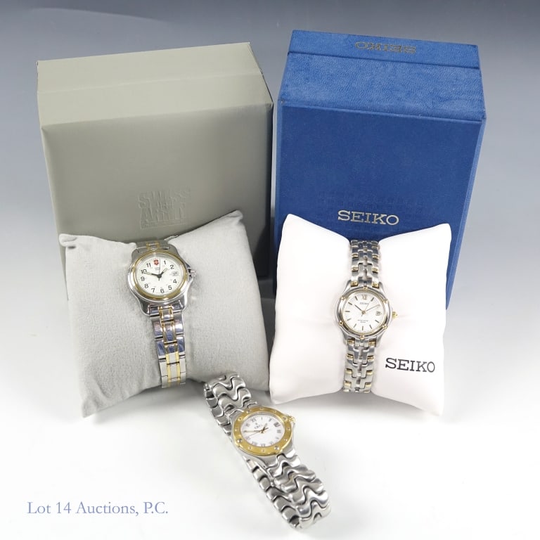 3 Ladies' Watches Ebel Swiss Army, Seiko (NIB) (1 of 16)