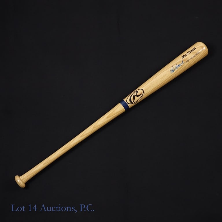 Lou Brock Signed Rawlings Big Stick Bat NO COA: Rawlings BigStick baseball bat signed on the barrel by Lou Brock. Brock signed with a blue Sharpie type marker. The signature is big and bold and displays well but does not have a third party COA and