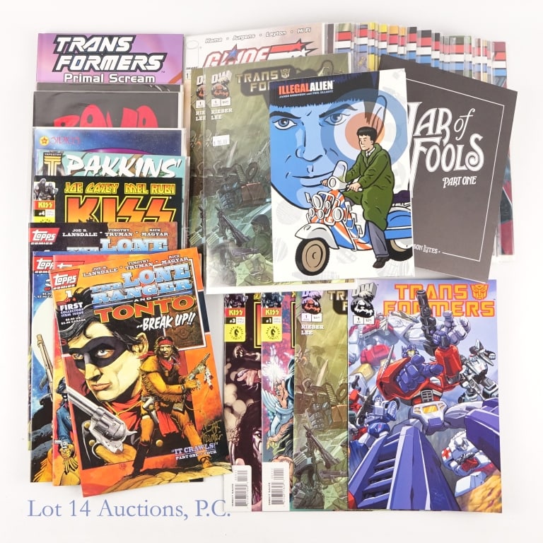 Transformers, G.I.Joe, Signed Indie Comics (+40): Transformers, G.I.Joe, Signed Indie Comics (+40). Collection of over 40 comc books including Transformers, G.I. Joe, signed Lone Ranger (Tim Truman), Kiss and more. All items arrived in bags, most
