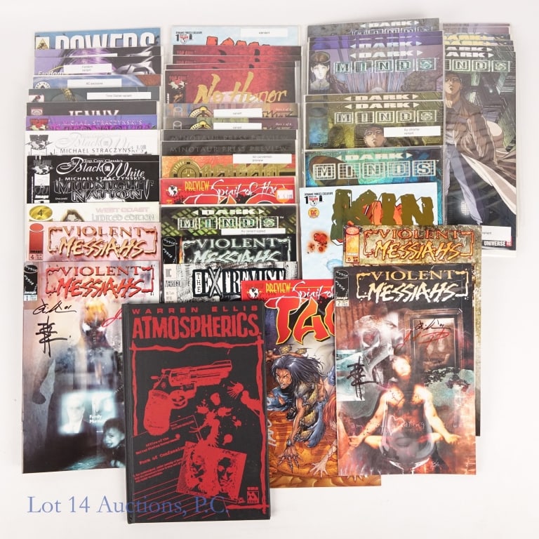 Atmospherics HC w/ Sketch, COA, Comics (*40): Atmospherics HC w/ Sketch, COA, Comics (*40). Collection of an estimated 40 comic books including an Atmospherics harcover book with a limited (250) original sketch by artist Ken Meyer Jr. as well as