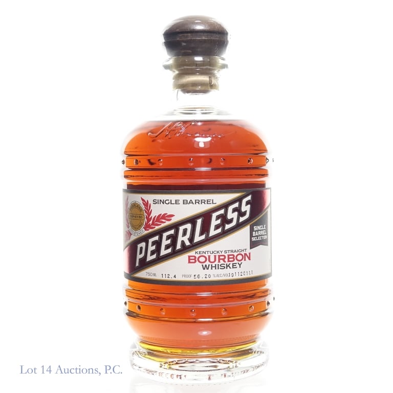 Peerless Single Barrel Selection Bourbon: Peerless Single Barrel Selection Kentucky Straight Bourbon Whiskey, selected by Wilco Whiskey - corn, rye, barley.112.4 Proof, 750 ml.