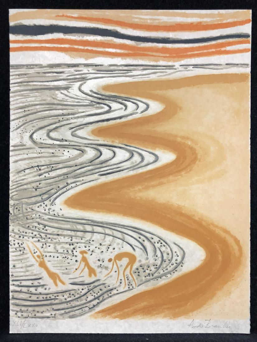Andre Brasilier pencil signed lithograph, 1973: Andre Brasilier (French, 1929-living) Rivage 1973 Color lithograph Sheet Size: 27in X 20in Signed in pencil and annotated â€œXLI/CXXVâ€, printed on cream Japan paper, without margins. Catalog r