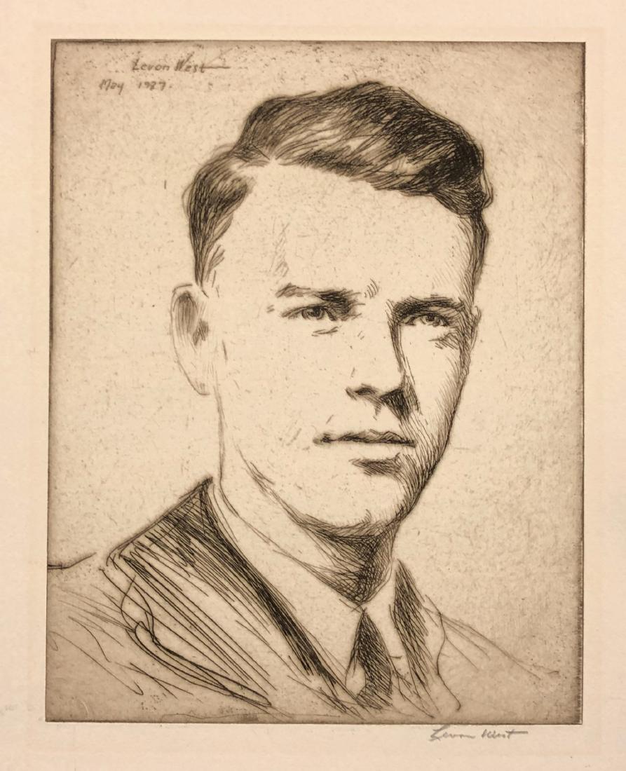Levon West original pencil signed etching, Lindberg, (1 of 5)