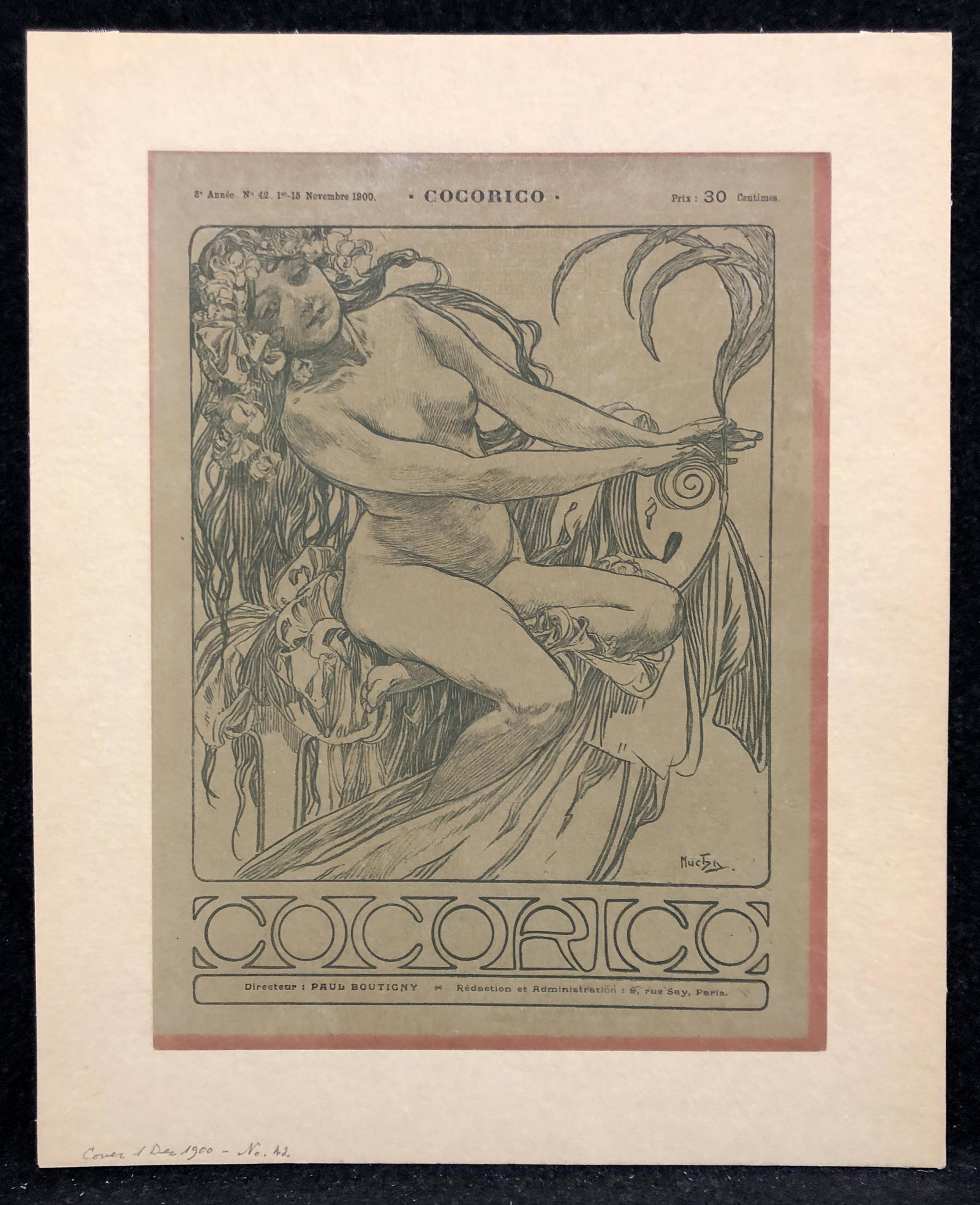 Artist: Alphonse Mucha (Czech, 1860-1939 Title:: Artist: Alphonse Mucha (Czech, 1860-1939 Title: Cocorico (cover) Year: 1900 Medium: lithograph Sheet Size: 12.0in X 9.1in Unsigned, printed on tan wove paper dyed orange, without margins, backed with