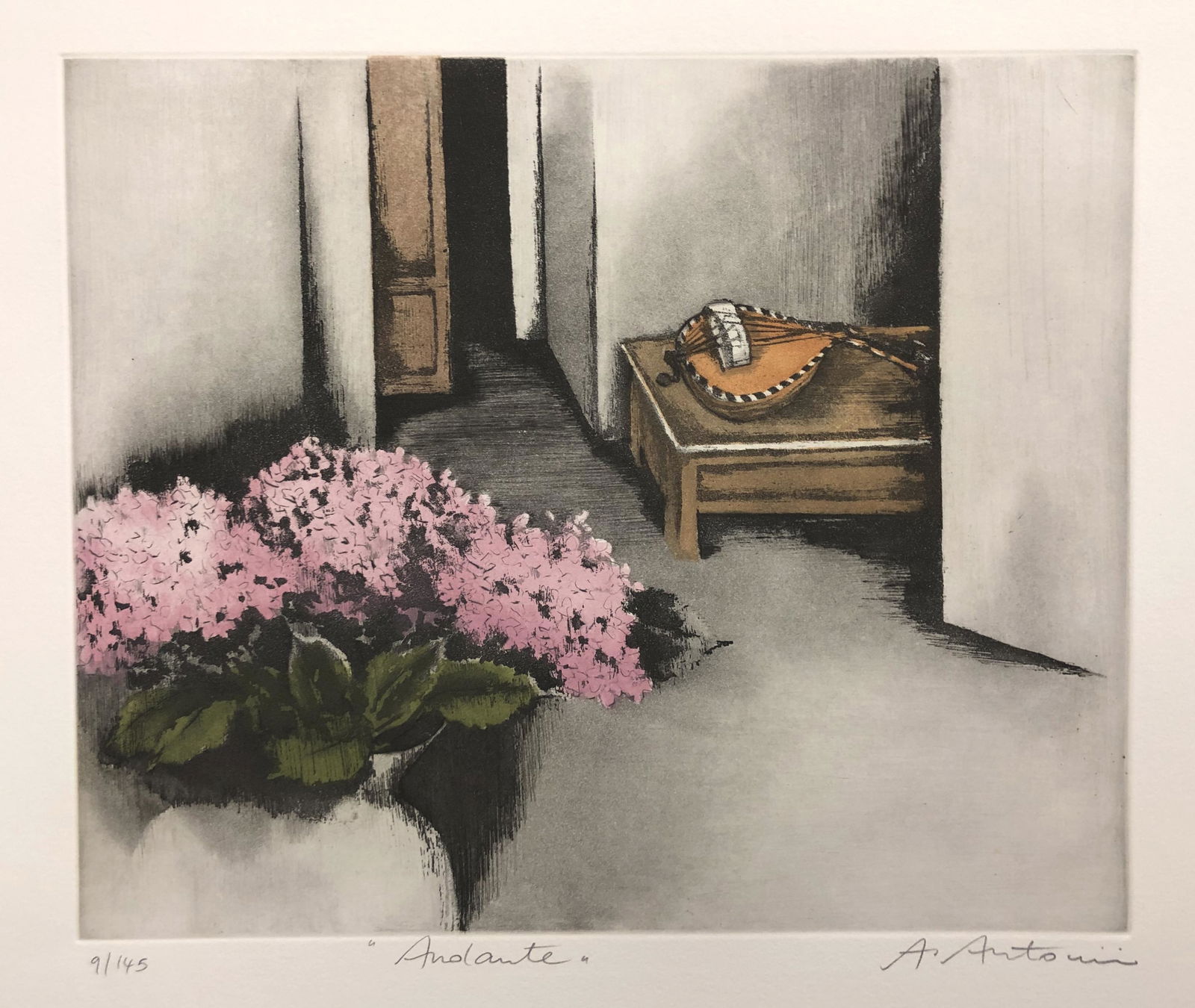 Artist: Annapia Antonini (French, 1942-living) Title:: Artist: Annapia Antonini (French, 1942-living) Title: Andante Year: 1989 Medium: etching Image Size: 9.6in X 11.7in Sheet Size: 10in X 19in Signed in pencil and annotated with title and "9/145", prin