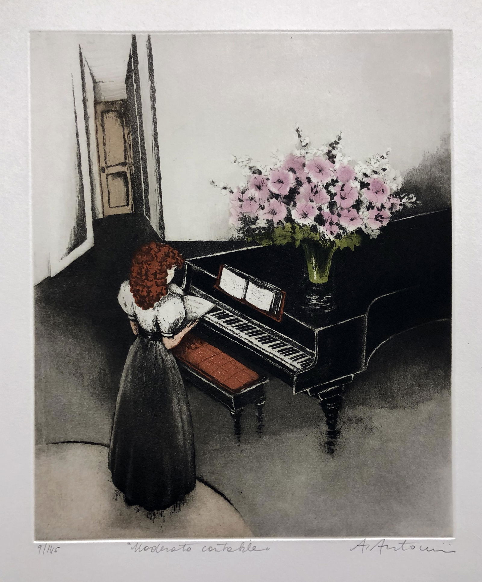 Artist: Annapia Antonini (French, 1942-living) Title:: Artist: Annapia Antonini (French, 1942-living) Title: Moderato Cantabile Year: 1989 Medium: etching Image Size: 11.7in X 19.7in Sheet Size: 20in X 17in Signed in pencil and annotated with title and "