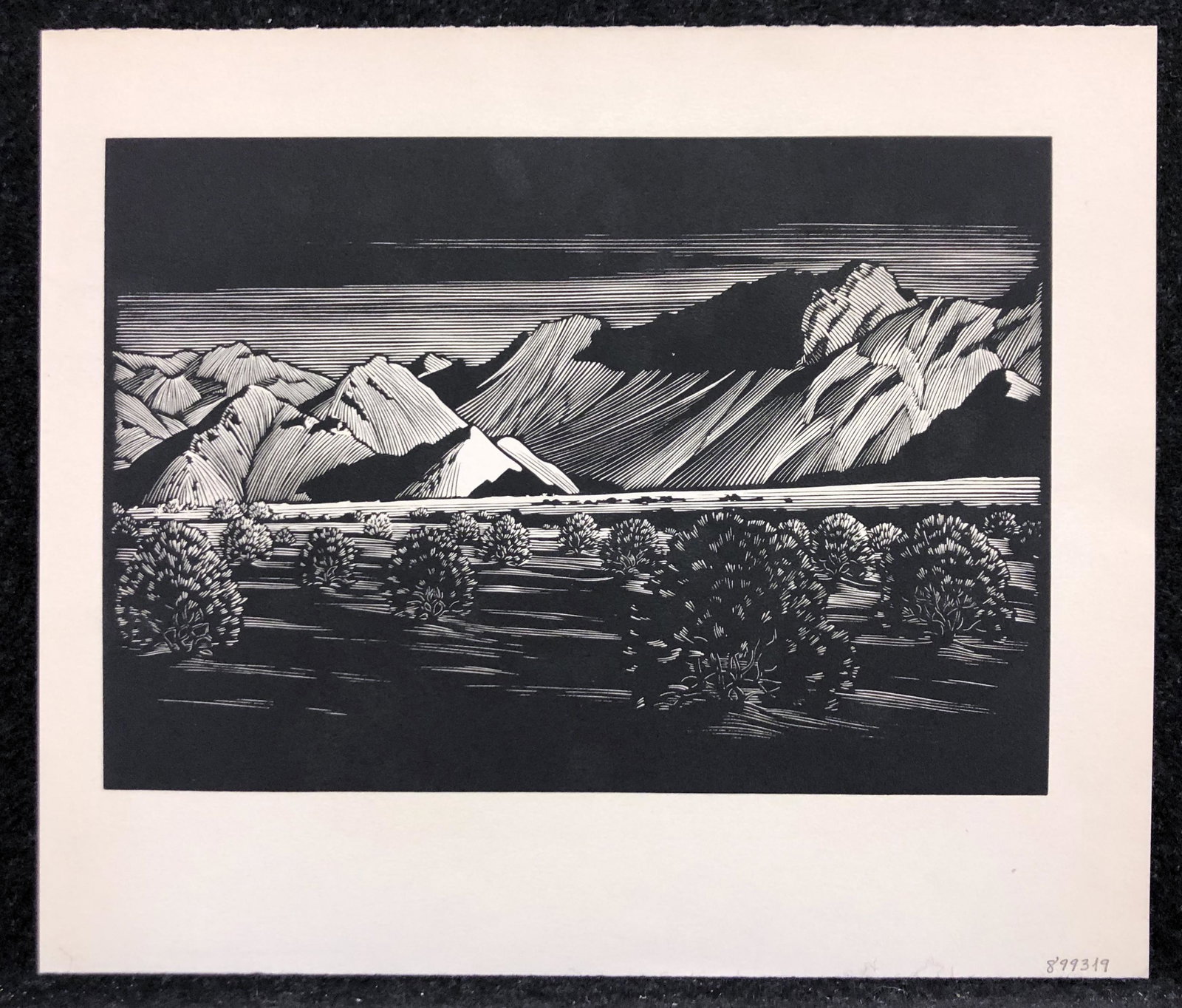 Artist: Paul Humbleton Landacre (American, 1901-1963): Artist: Paul Humbleton Landacre (American, 1901-1963) Title: Indio Mountains Year: 1930 Medium: wood engraving Image Size: 5.5in X 8.0in Sheet Size: 7in X 10in Signed with the monogram in the block,