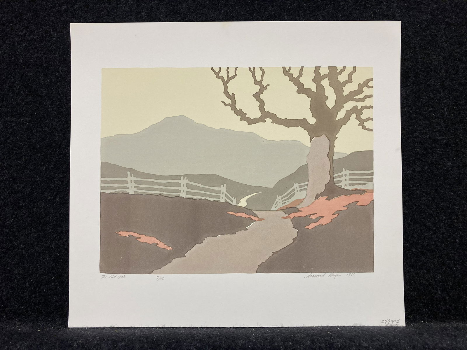 Artist: Harwood Dryer (American, 1895-1992) Title:: Artist: Harwood Dryer (American, 1895-1992) Title: The Old Oak Year: 1982 Medium: screen print (serigraph) Image Size: 7.5 X 10 inches Sheet Size: 11 X 12 inches Description: S