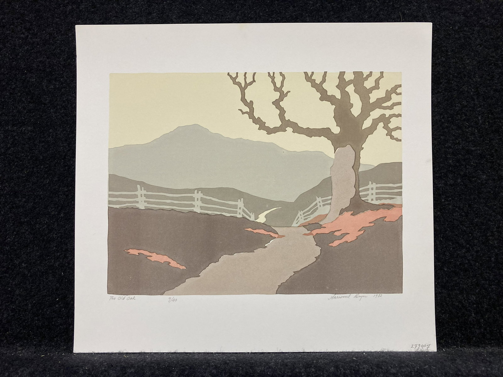 Artist: Harwood Dryer (American, 1895-1992) Title:: Artist: Harwood Dryer (American, 1895-1992) Title: The Old Oak Year: 1982 Medium: screen print (serigraph) Image Size: 7.5 X 10 inches Sheet Size: 11 X 12 inches Description: Sign