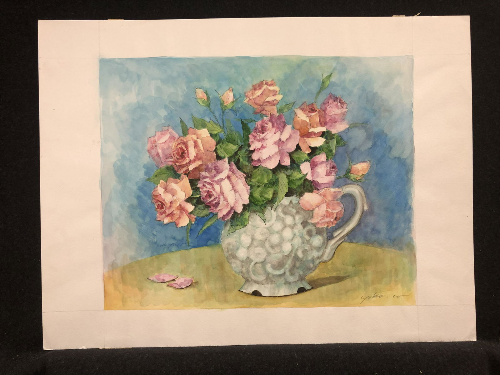 Artist: Watanabe Yoko (Japanese) Title: Pink Roses Year: Ca. 1980 Medium: Original: Artist: Watanabe Yoko (Japanese) Title: Pink Roses Year: Ca. 1980 Medium: Original Watercolor Image Size: 15.1 X 18.8 inches Sheet Size: 19.6 X 26.0 inches Description: Signed in penc