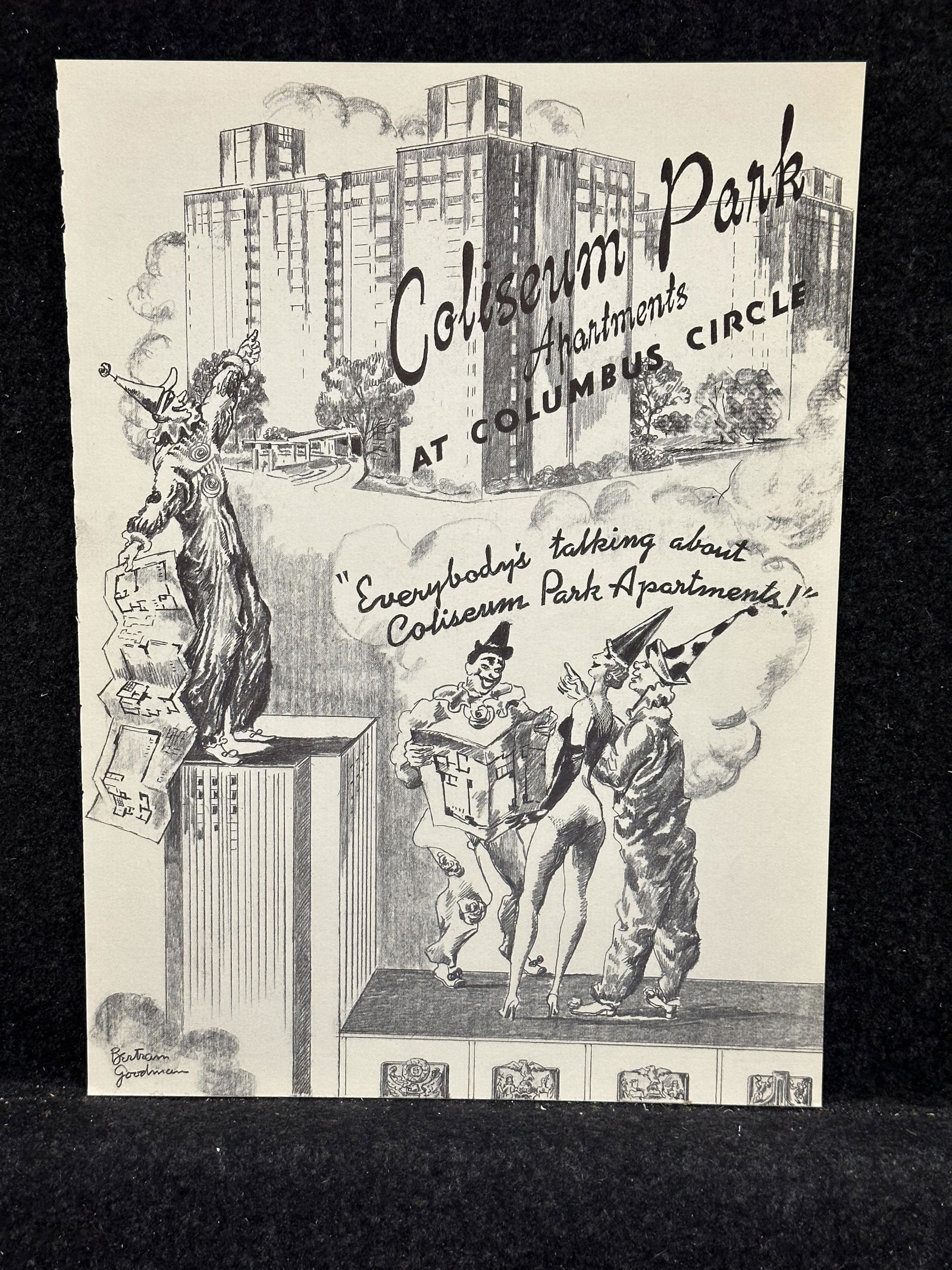 Bertram Goodman, original lithograph: Artist: Bertram Goodman (American, 1904-1988) Title: Coliseum Park Apartments Year: 1957 Medium: lithograph Image Size: 12 x 8.8 inches Sheet Size: 12 x 8.8 inches Catalog referenc
