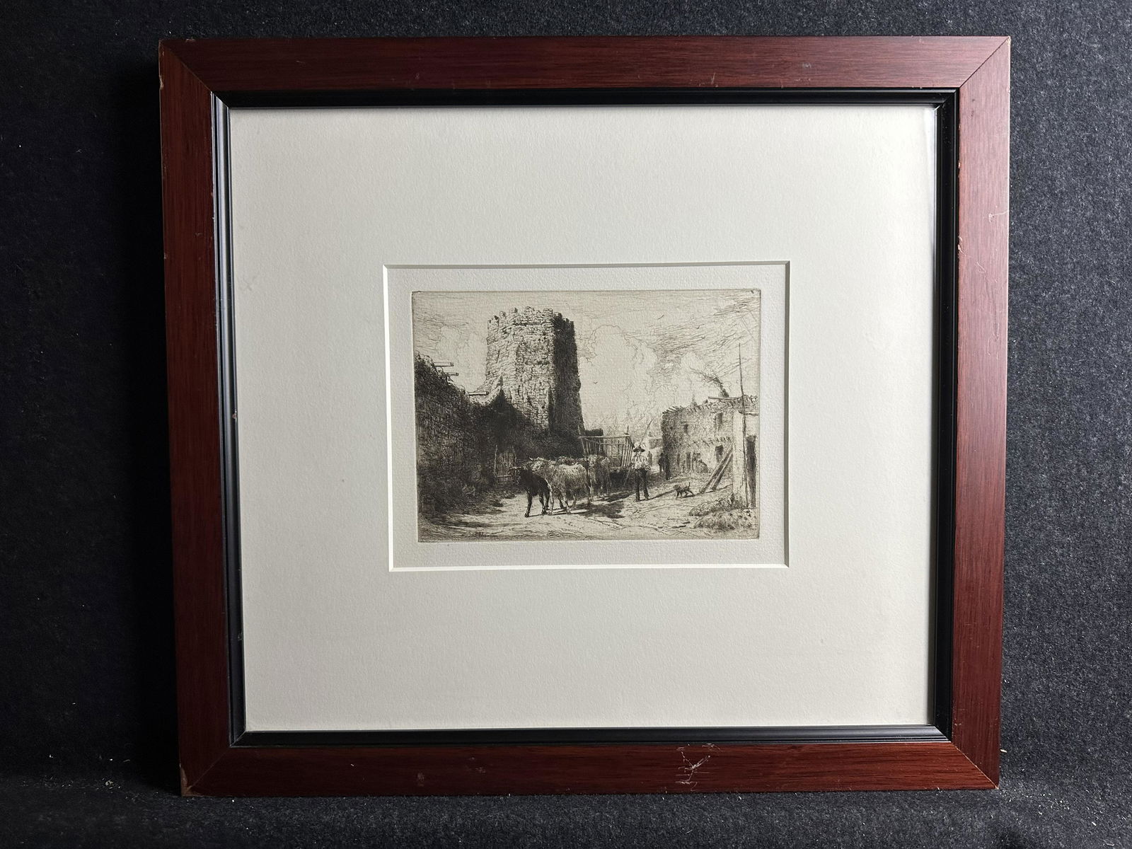 Peter Moran, original etching: Artist: Peter Moran (American,1841-1914 Title: Church os San Miguel, Santa Fe Year: 1880 Medium: etching Image Size: 5 X 6.8 inches SFrame Size: 14 X 16 nches Catalog reference: </