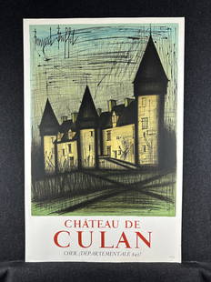 Bernard Buffet, unsigned original lithograph poster, 1978: Artist: Bernard Buffet (French, 1928-1999) Title: Chate de Culan Year: 1978 Medium: original lithograph poster Image Size: 31.0 x 19.6 inches Sheet Size: 32.6 x 21.2 inches Catalog re