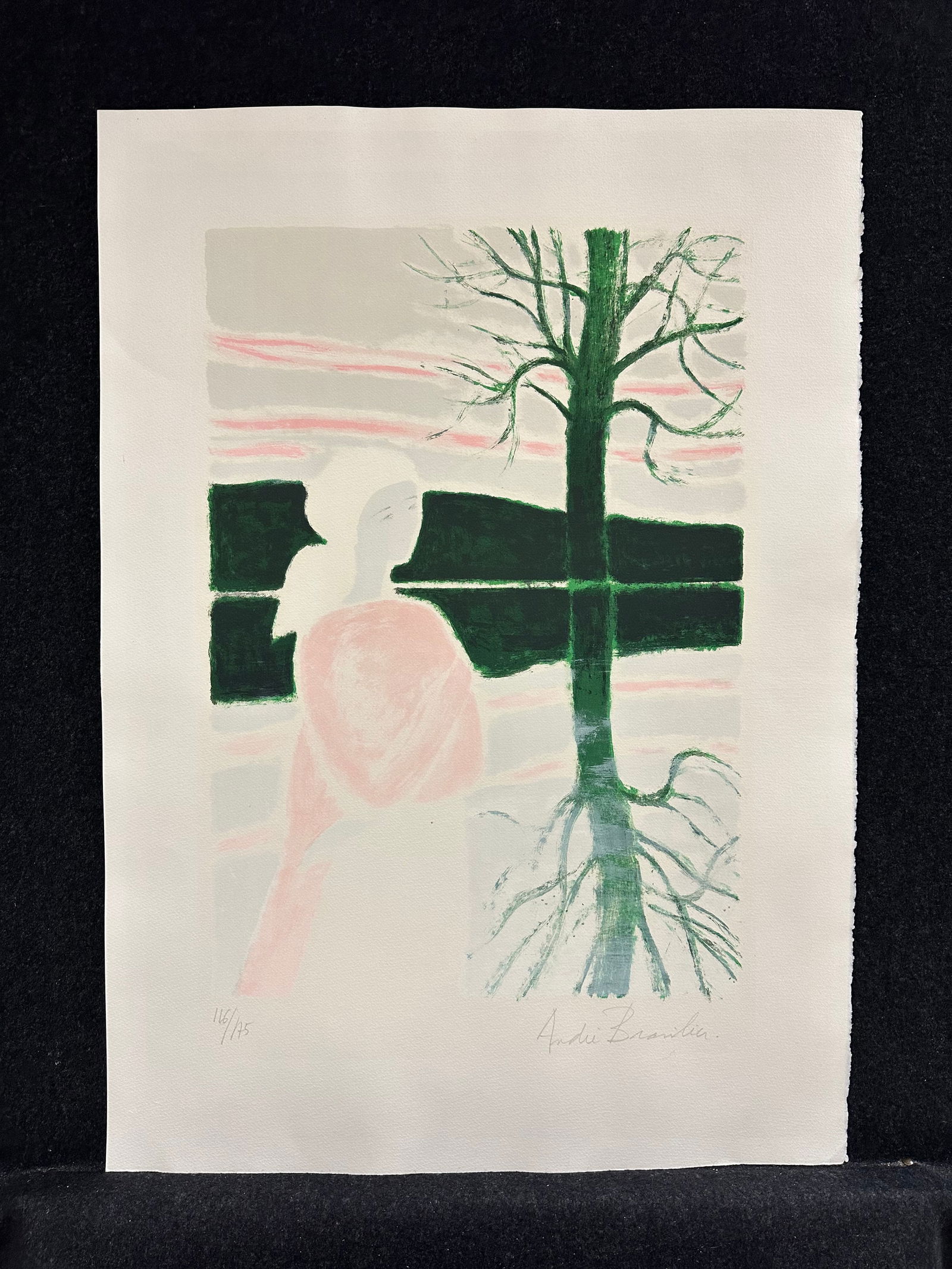 Andre Brasilier, original lithograph, pencil signed: Artist: Andre Brasilier (French, 1929-) Title: Album Florilege, 4: L'Etang Year: 1977 Medium: original lithograph Image Size: 21.6 x 15.1 inches Sheet Size: 29.6 x 21.1 inches Catalog