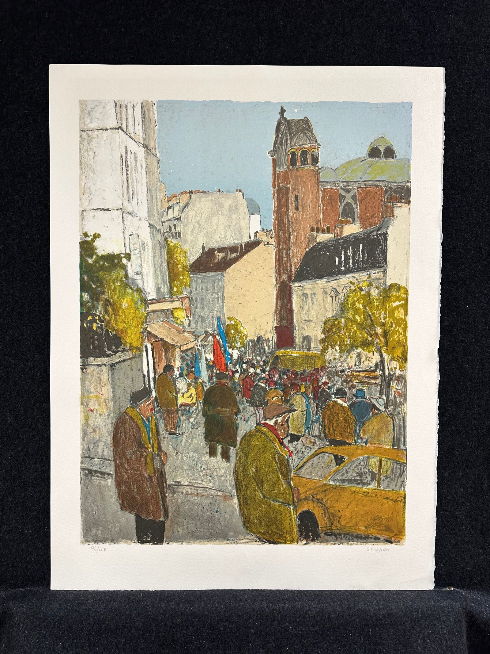 Marko Stupar, pencil signed original lithograph: Artist: Marko Stupar (Yugoslavian/French., 1936-living) Title: Place des Abbesses Year: ca.1990 Medium: original lithograph Image Size: 25.1 x 18.6 inches Sheet Size: 29.6 x 22.0 inches