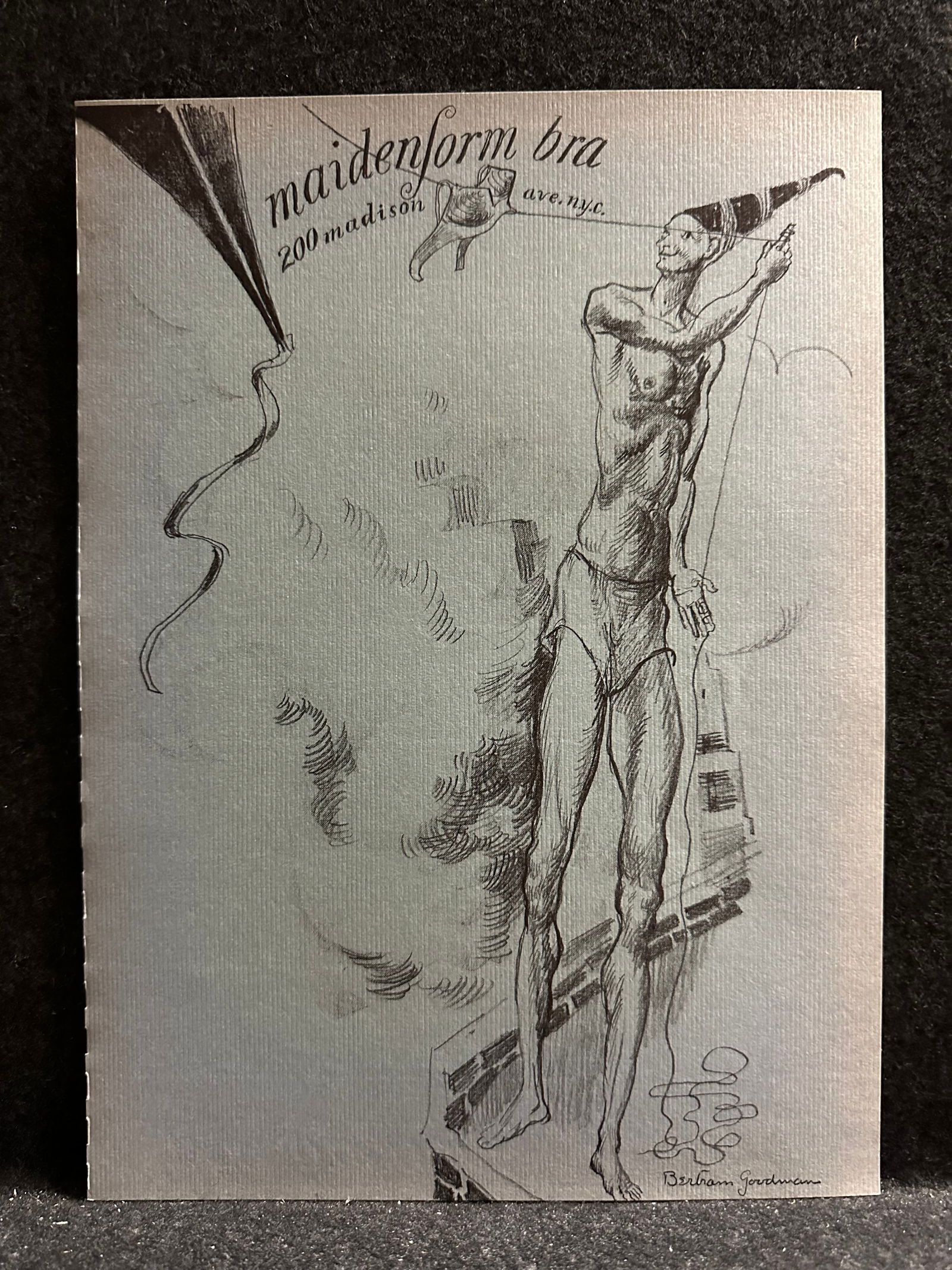 Bertram Goodman, signed in the plate original lithograph: Artist: Bertram Goodman (American, 1904-1988) Title: Maidenform Bra Year: 1953 Medium: original lithograph Image Size: 12.0 x 8.7 inches Sheet Size: 12.0 x 8.7 inches Catalog referenc