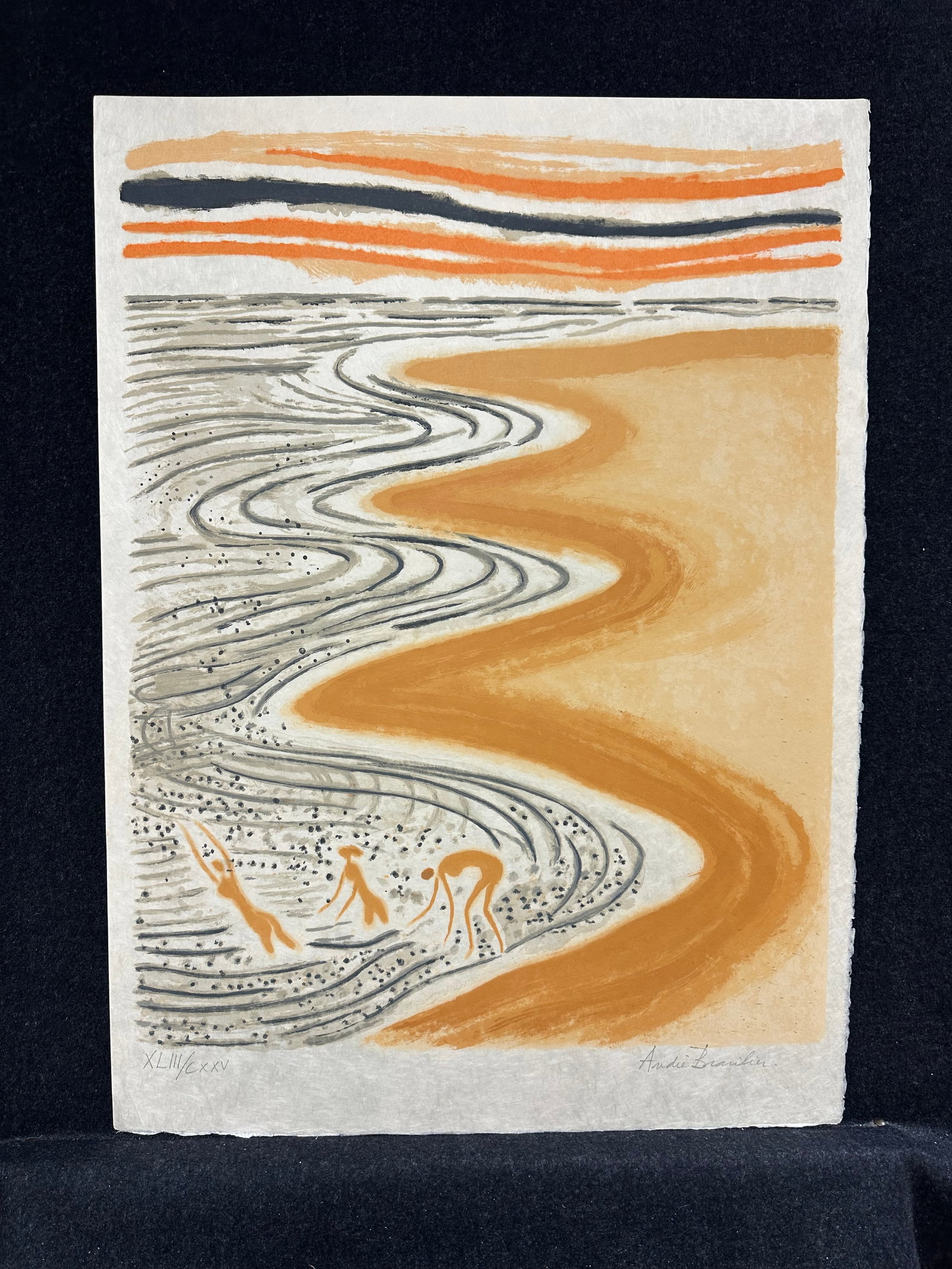 Andre Brasilier, original lithograph, pencil signed: Artist: Andre Brasilier (French, 1929-) Title: Rivage Year: 1973 Medium: original lithograph Image Size: 25.6 x 19.8 inches Sheet Size: 29.0 x 21.1 inches Catalog reference: n/a