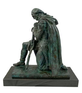 Donald De Lue George Washington Bronze Sculpture: Donald De Lue (American: 1897 - 1988) original bronze figural sculpture of the great George Washington titled "The Prayer at Valley Forge". This sculpture depicts America's first President, General Wa