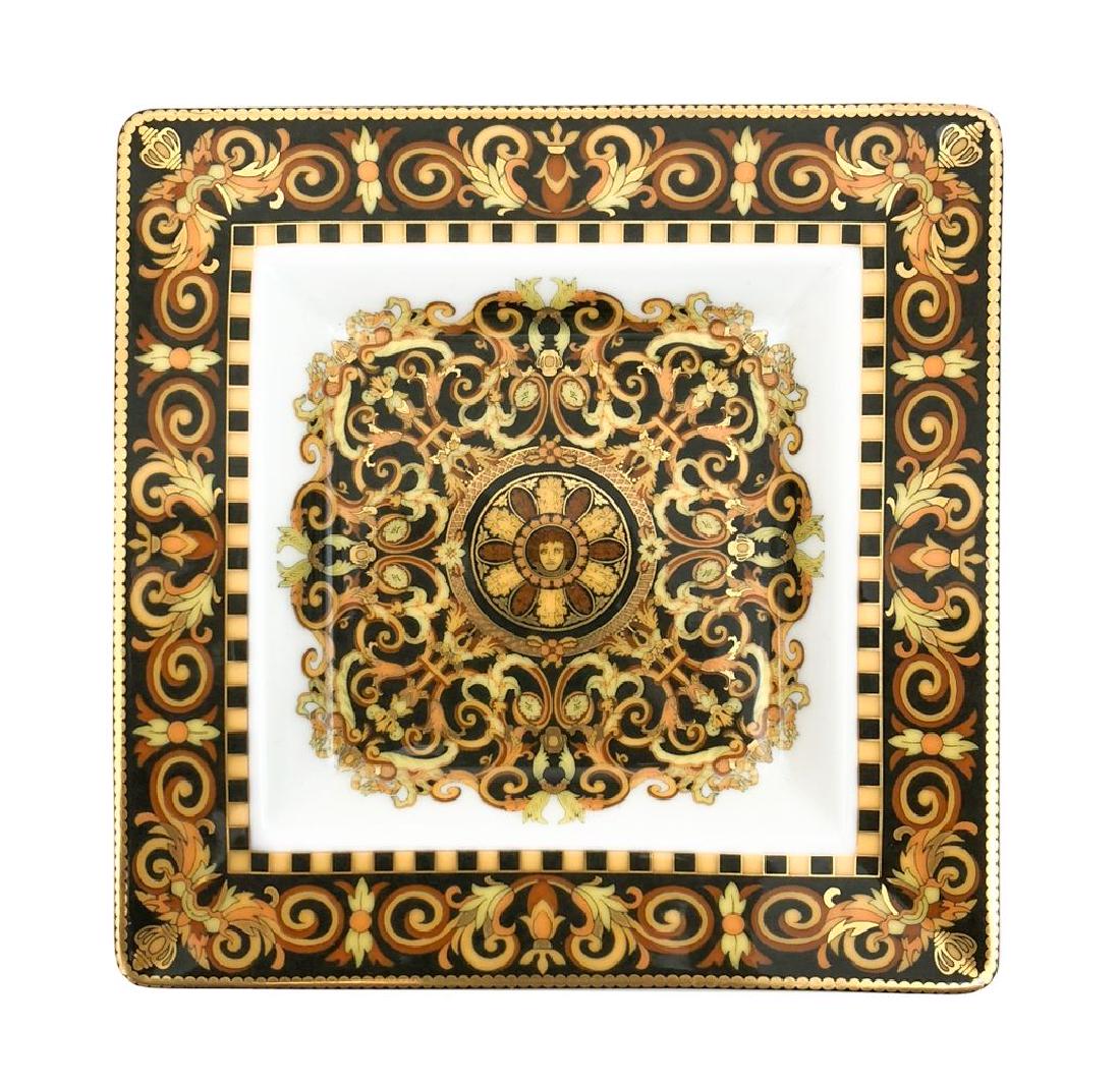 Versace Rosenthal "Barocco" Studio Line Ash Tray: Versace "Barocco" Rosenthal Studio Line Square Ash Tray. It is produced using the finest porcelain creating a style that is best described as luxurious and glamorous. The most prominent color of this