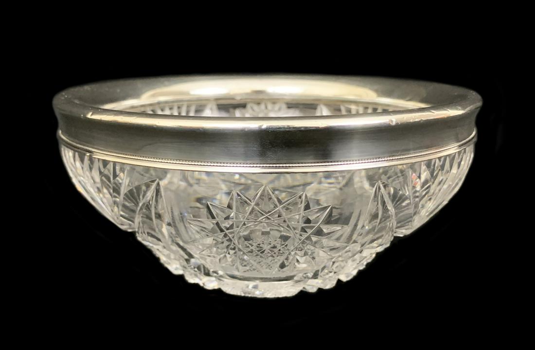 Antique English Cut Crystal Sterling Rimmed Bowl (1 of 3)