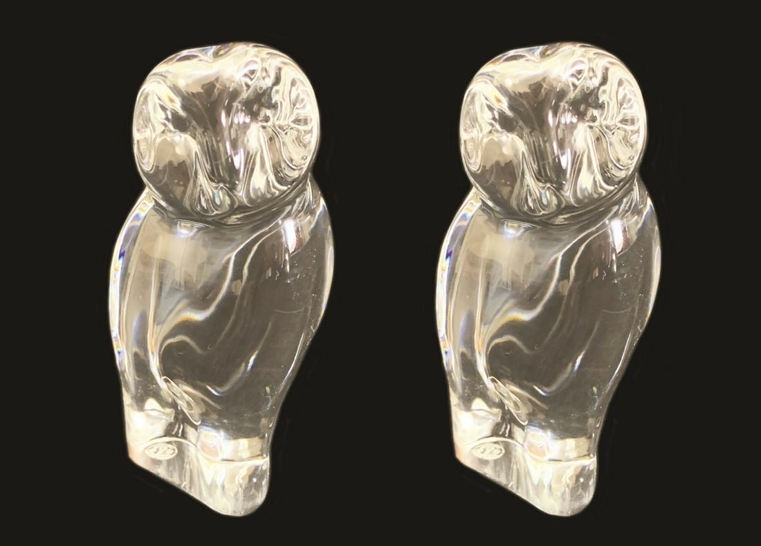 Pair of Baccarat French Crystal Owl Paperweights (1 of 1)