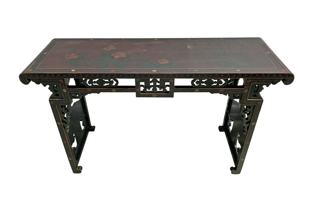 Chinese Hand Painted Lacquer Scroll Table (1 of 1)