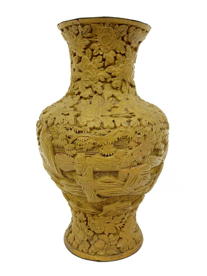 Early/Mid 20th C Chinese Gold Cinnabar Vase (1 of 1)
