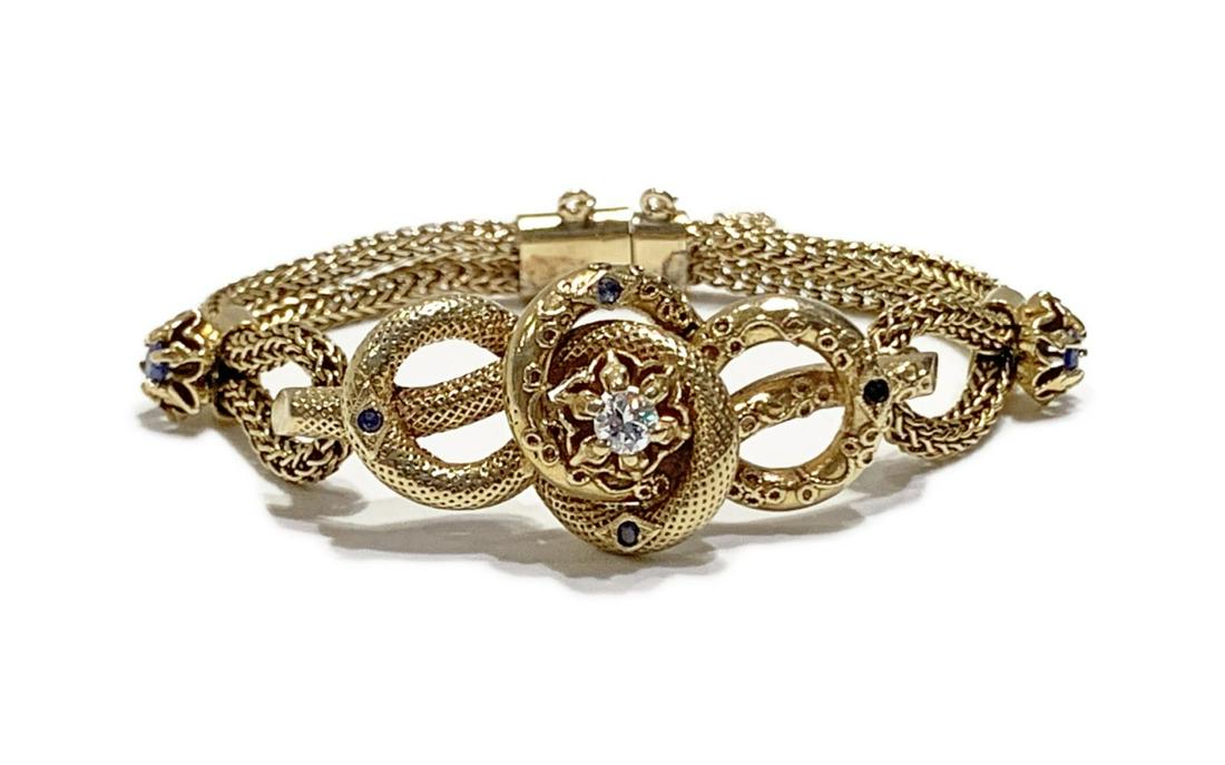 Victorian 14K Gold Sapphire Diamond Snake Bracelet (1 of 5)