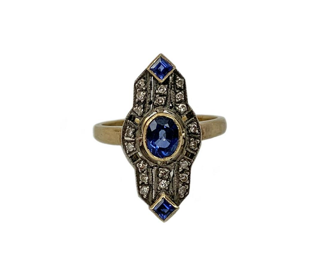 Antique 18K Deco Diamond & Blue Sapphire Ring (1 of 5)