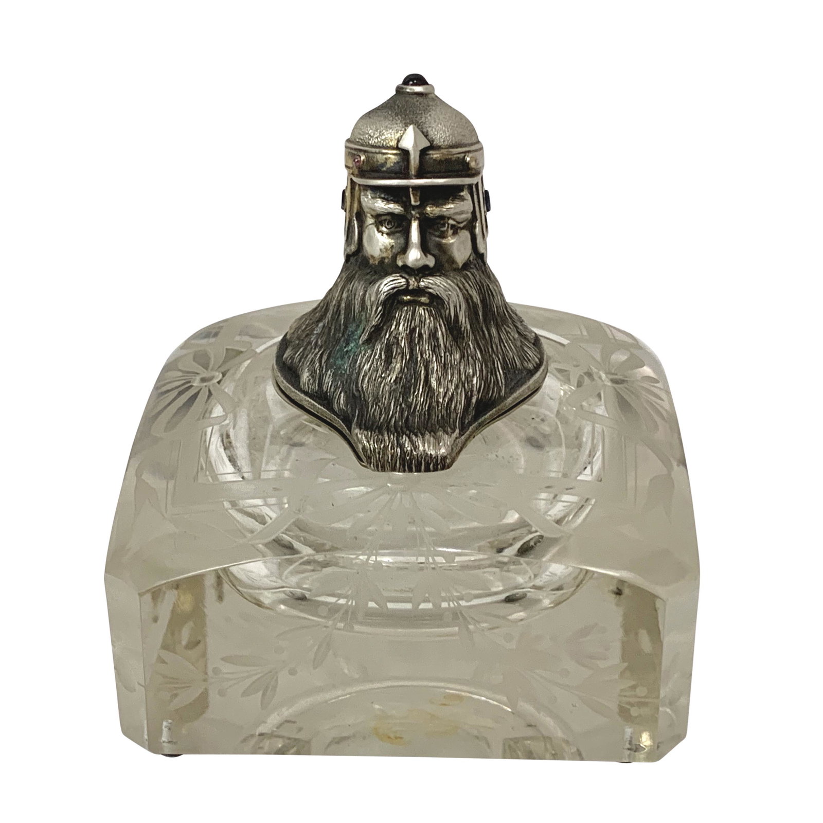 Russian 84 Silver Jeweled Cut Crystal Inkwell (1 of 9)