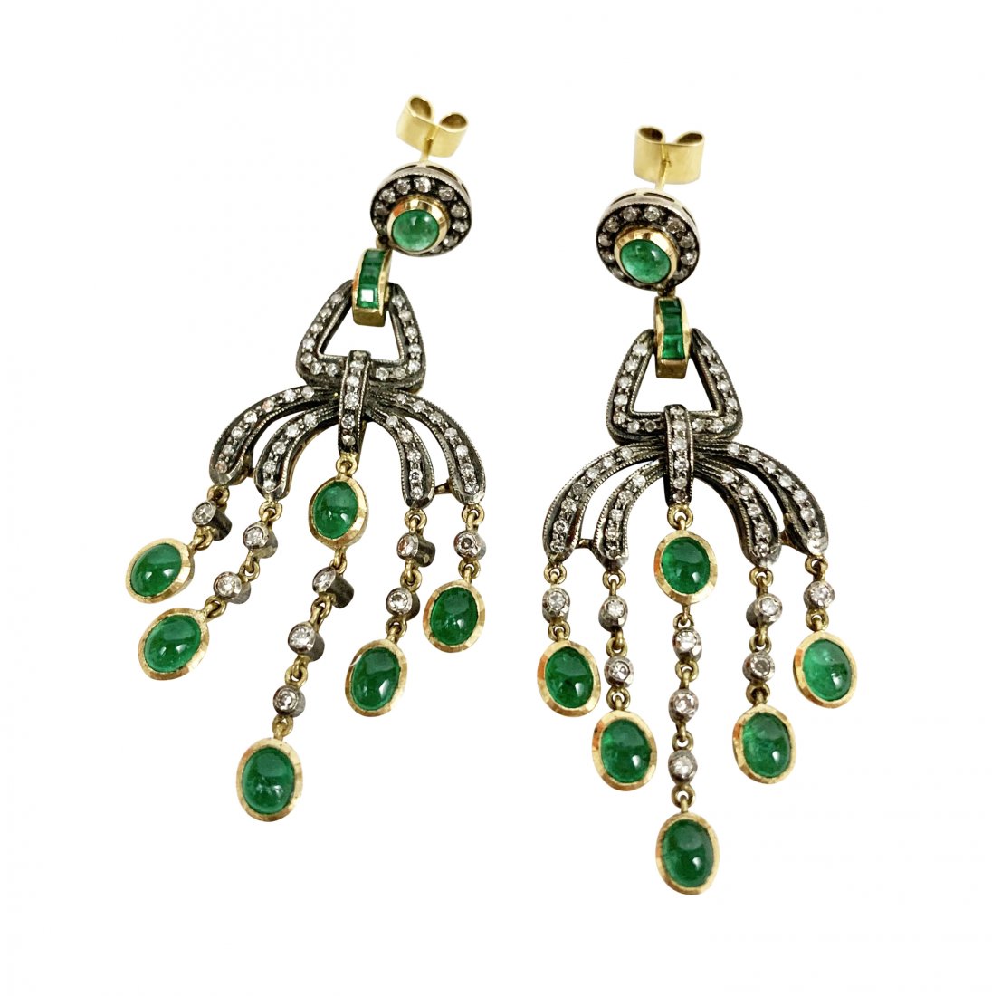 Estate 18K Gold Emerald & Diamond Drop Earrings (1 of 4)