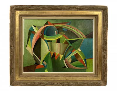 John Ferren  Abstract Oil Painting: John Ferren (American: 1905-1970) abstract oil painting on canvas. Signed to lower left. Measures: 25" W x 18- 7/8" H. Frame Measures: 33- 5/8" W x 27- 3/4 H. From a Miami Beach estate. Local Pickup o