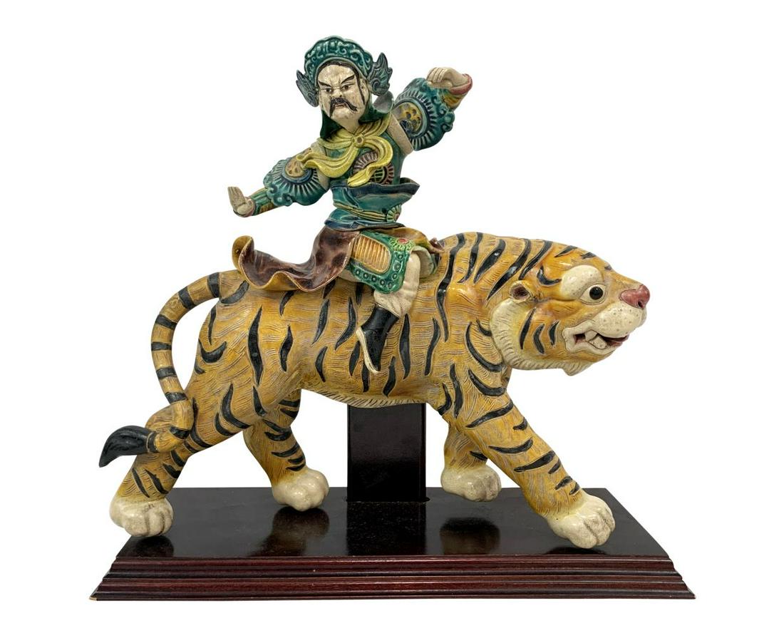 Antique Chinese Warrior on Tiger Pottery Roof Tile (1 of 9)