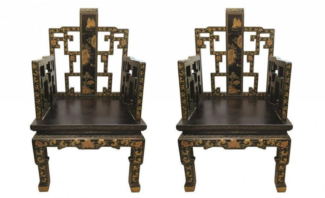 Antique Chinese Papier Mache Lacquer Arm Chairs (1 of 2)